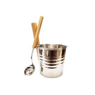 1.5 Gallon Stainless & Bamboo Sauna Bucket and Ladle Set - The Sauna Place