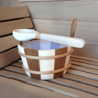 1 Gallon 2-Tone Wood Sauna Bucket with Dipper - The Sauna Place