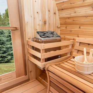 Dundalk 7′ x 8′ Panoramic Knotty Cedar Barrel Sauna - The Sauna Place