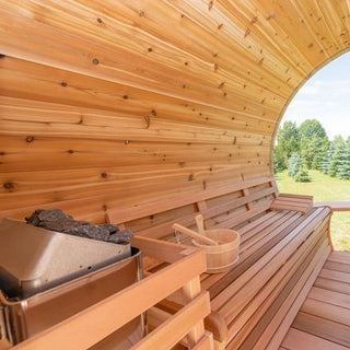 Dundalk 7′ x 8′ Panoramic Knotty Cedar Barrel Sauna - The Sauna Place