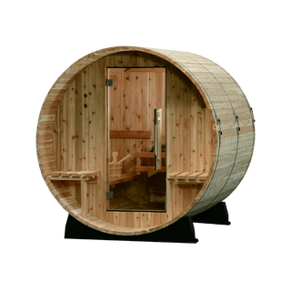 Almost Heaven 6′ x 5+1′ Audra 2-4 person Barrel Sauna - The Sauna Place