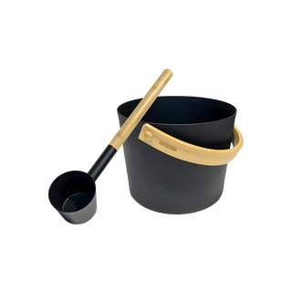 Black Metal Pail 7 3/4″ h x 9 5/8″ diam. (1 gal.) & Dipper 16 1/2″ x 3 5/8″ diam. bowl - The Sauna Place