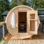 Dundalk Canadian Timber 6′ 6″ x 6′ 6″ Harmony Barrel Sauna - The Sauna Place