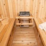 Dundalk Canadian Timber 6′ 6″ x 6′ 6″ Harmony Barrel Sauna - The Sauna Place