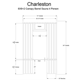 Almost Heaven 6′ x 6’+2′ Charleston 6-Person Barrel Sauna - The Sauna Place