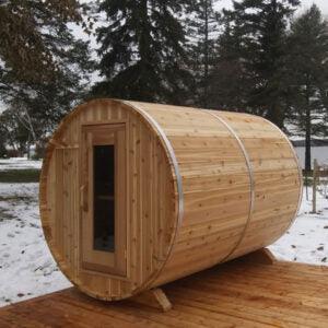 Dundalk 7' x 8' Knotty Cedar Barrel Sauna - The Sauna Place