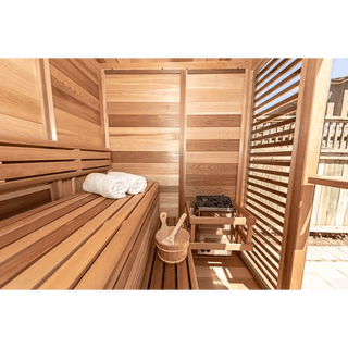 Dundalk Pure Cube CU580 Outdoor Clear Cedar Sauna – CALL FOR PRICING - The Sauna Place