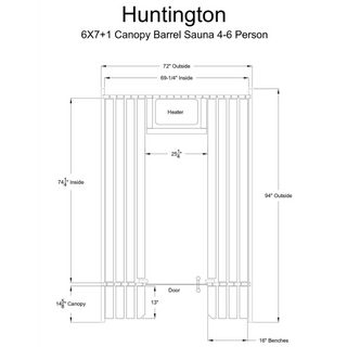 Almost Heaven 6′ x 7’+1′ Huntington 6-Person Barrel Sauna - The Sauna Place