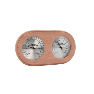 Oval Cedar Encased Thermometer/Hygrometer C-F (10″ x 5 1/2″) - The Sauna Place