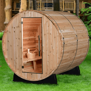 Almost Heaven 6′ x 6′ Pinnacle 4-Person Barrel Sauna - The Sauna Place