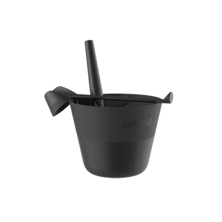 Plastic Black Bucket 15″ h x 10 1/2″ diam. (1.84 gal.) & Dipper 16″ x 4″ diam. bowl - The Sauna Place