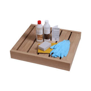 Sauna Care Set: Cleaner, Paraffin oil, gloves, sponge, & sand paper - The Sauna Place