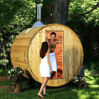 Almost Heaven 7′ x 7’ Seneca 6-Person Barrel Sauna - The Sauna Place