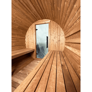 Thermory Barrel No. 50 – Natural (With Wide Back Window, No Porch) - The Sauna Place