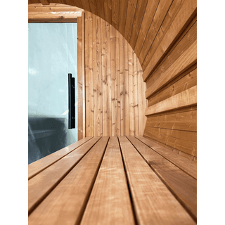 Thermory Barrel No. 50 – Natural (With Wide Back Window, No Porch) - The Sauna Place