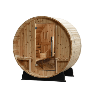 Almost Heaven 6′ x 4’+1′ Vienna 2-Person Barrel Sauna - The Sauna Place