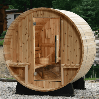 Almost Heaven 6′ x 4’+1′ Vienna 2-Person Barrel Sauna - The Sauna Place