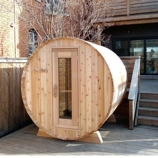 Dundalk 7' x 7' Knotty Cedar Barrel Sauna - The Sauna Place